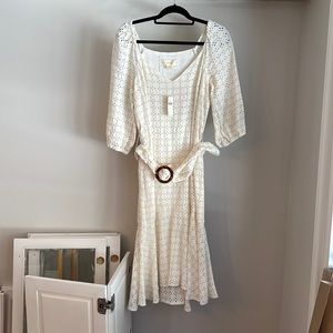 Maeve Ivory linen eyelet dress with lining size 10